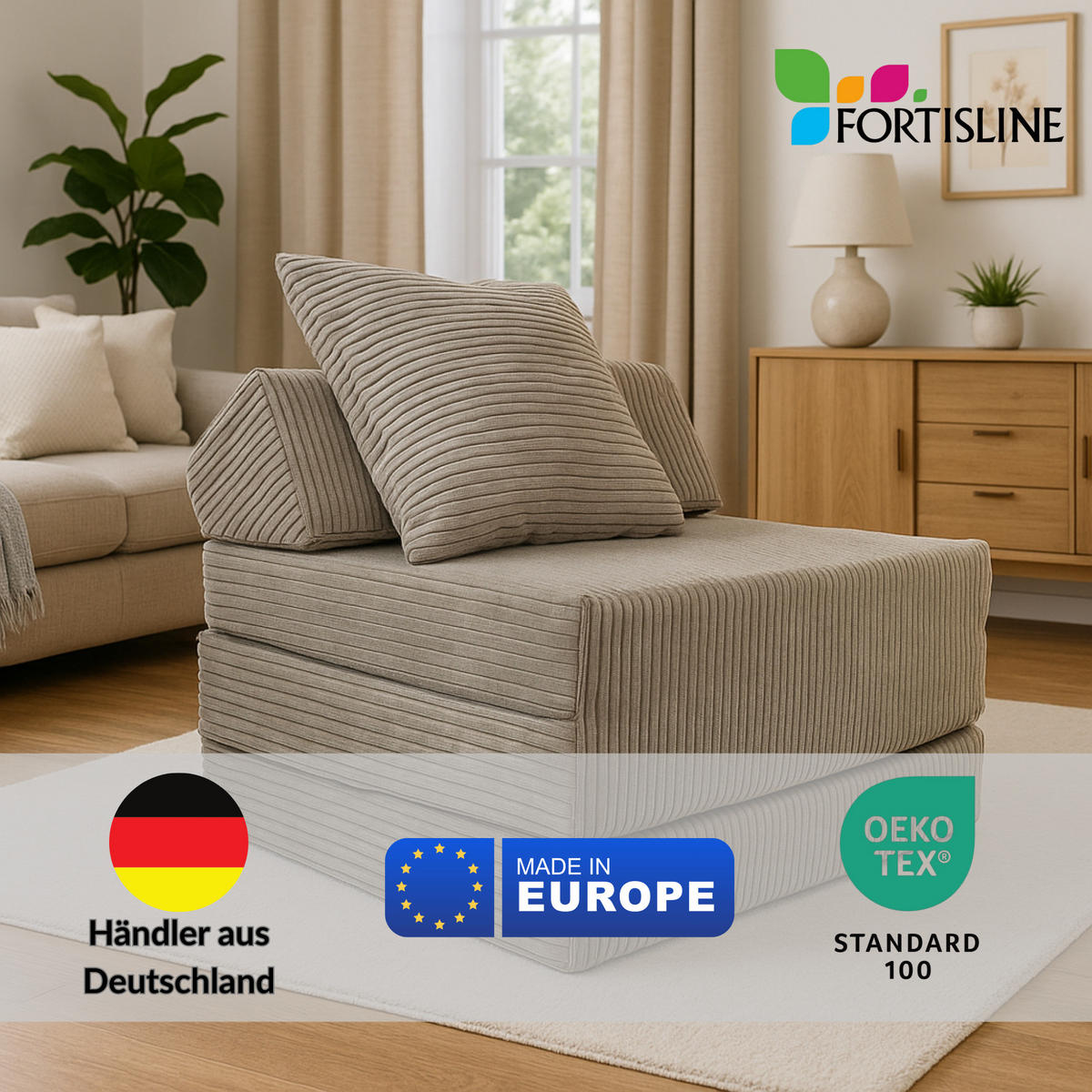 KLAPPMATRATZE MIT KOPFTEIL aus Kuschel-Cord in Braun - Braun, Textil (70/200cm) - Fortisline