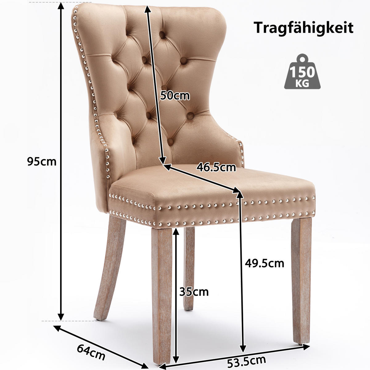 ESSZIMMERSTUHL 2er Set Samt Polster Massivholz Braun - Hellbraun, Holz (53/95/46.5cm) - FLIEKS