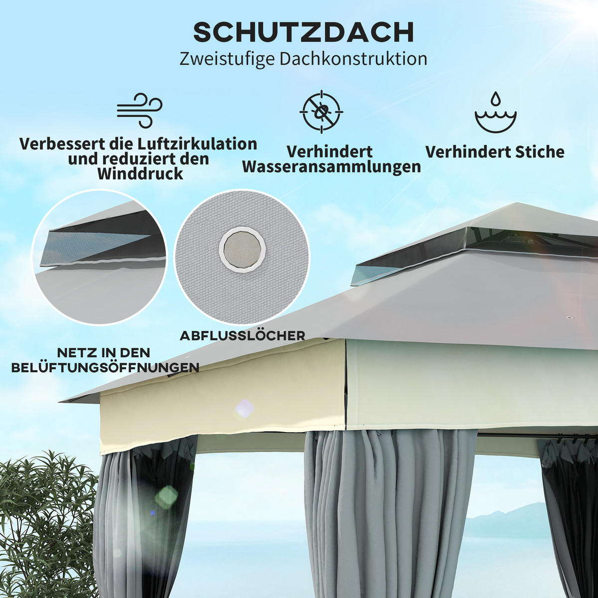 PAVILLON mit Doppeldach - Dunkelgrau, Metall (306/269/306cm) - Outsunny