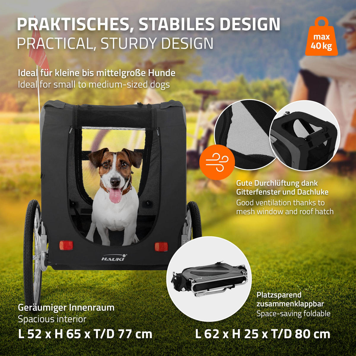 FAHRRAD-HUNDEANHÄNGER - Schwarz, Metall (72/123/130cm) - Hauki