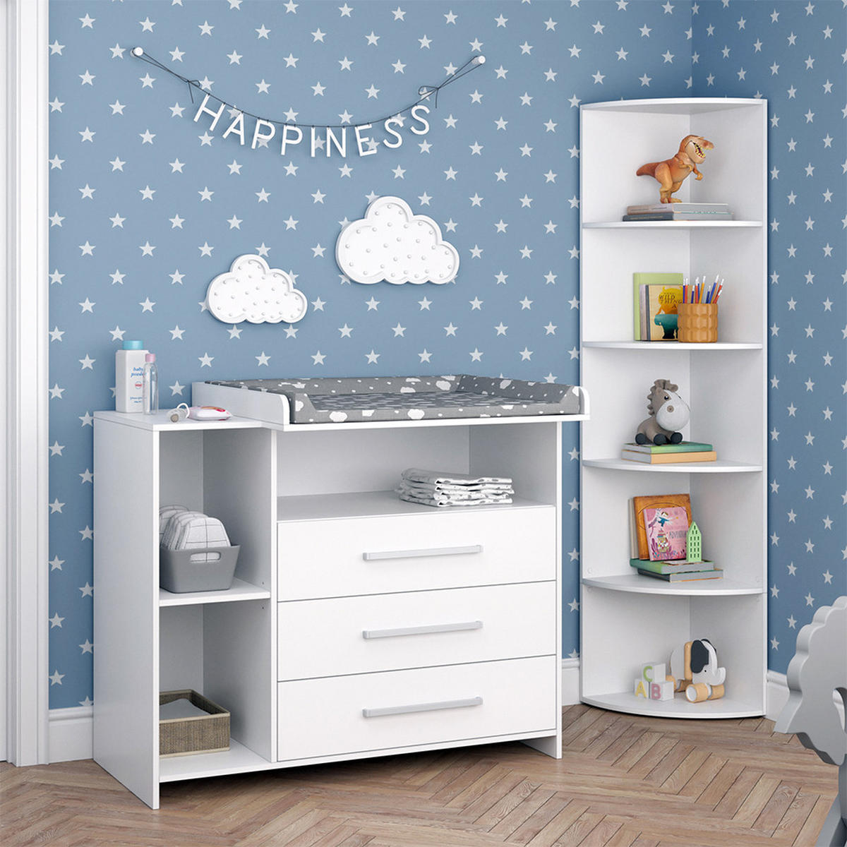KINDERZIMMER-SET Oskar Weiß 2 Teile mit Wickelkommode und Spielzeugregal - Weiß, Holzwerkstoff (113/100/69.9cm) - Vicco