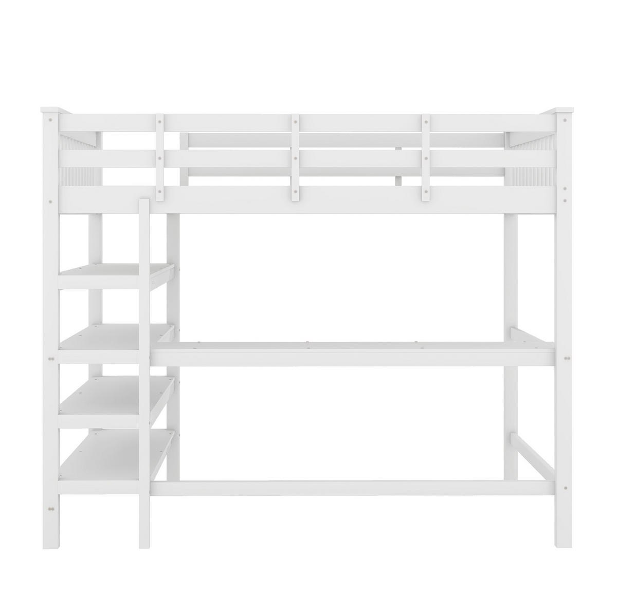VISOKI krevet 140/200 cm s radnim stolom i policama, sigurnosnom ogradom i minimalističkim dizajnom, Bijela - bijela, drvni materijal (140/200cm) - Redom