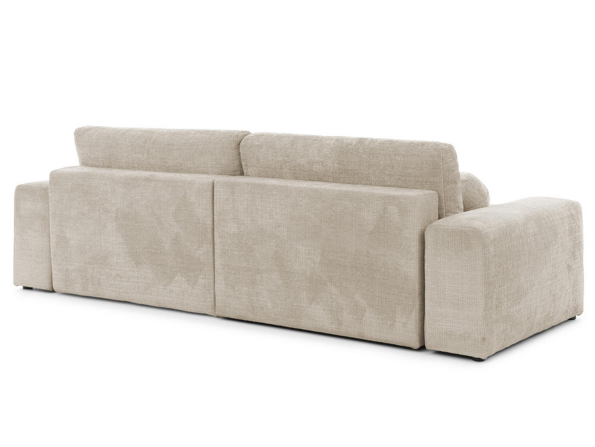 ECKSOFA Puffy mit Schlaffunktion und Bettkasten - besonders weich und puffig aus Beige Chenille-Stoff - Ottomane links - Beige/Creme, Holz/Kunststoff (138/266cm) - S-Style Möbel