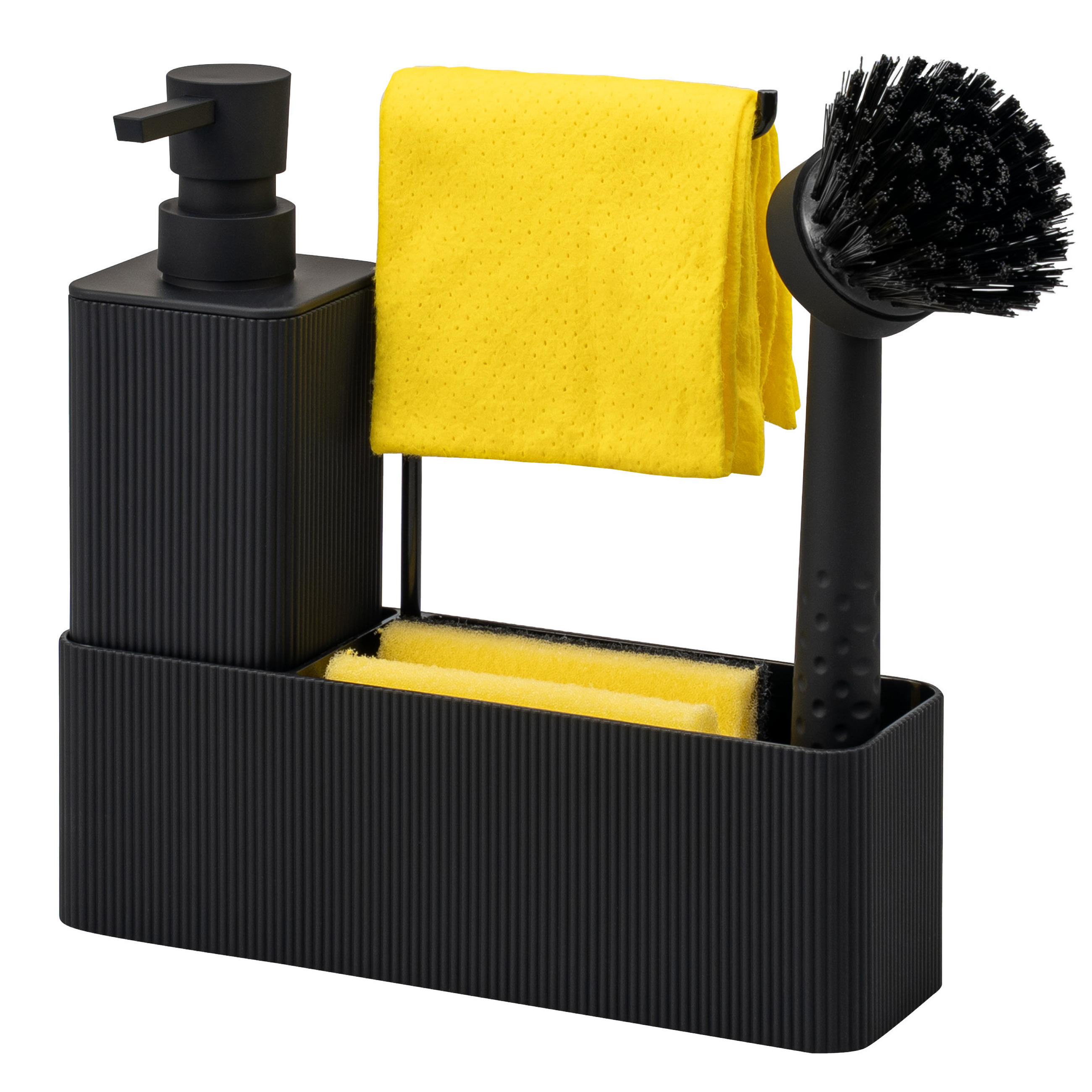 SPÜLBECKEN-SET, schwarz, Kunststoff - Schwarz, Kunststoff (20.5/21/7cm) - eluno