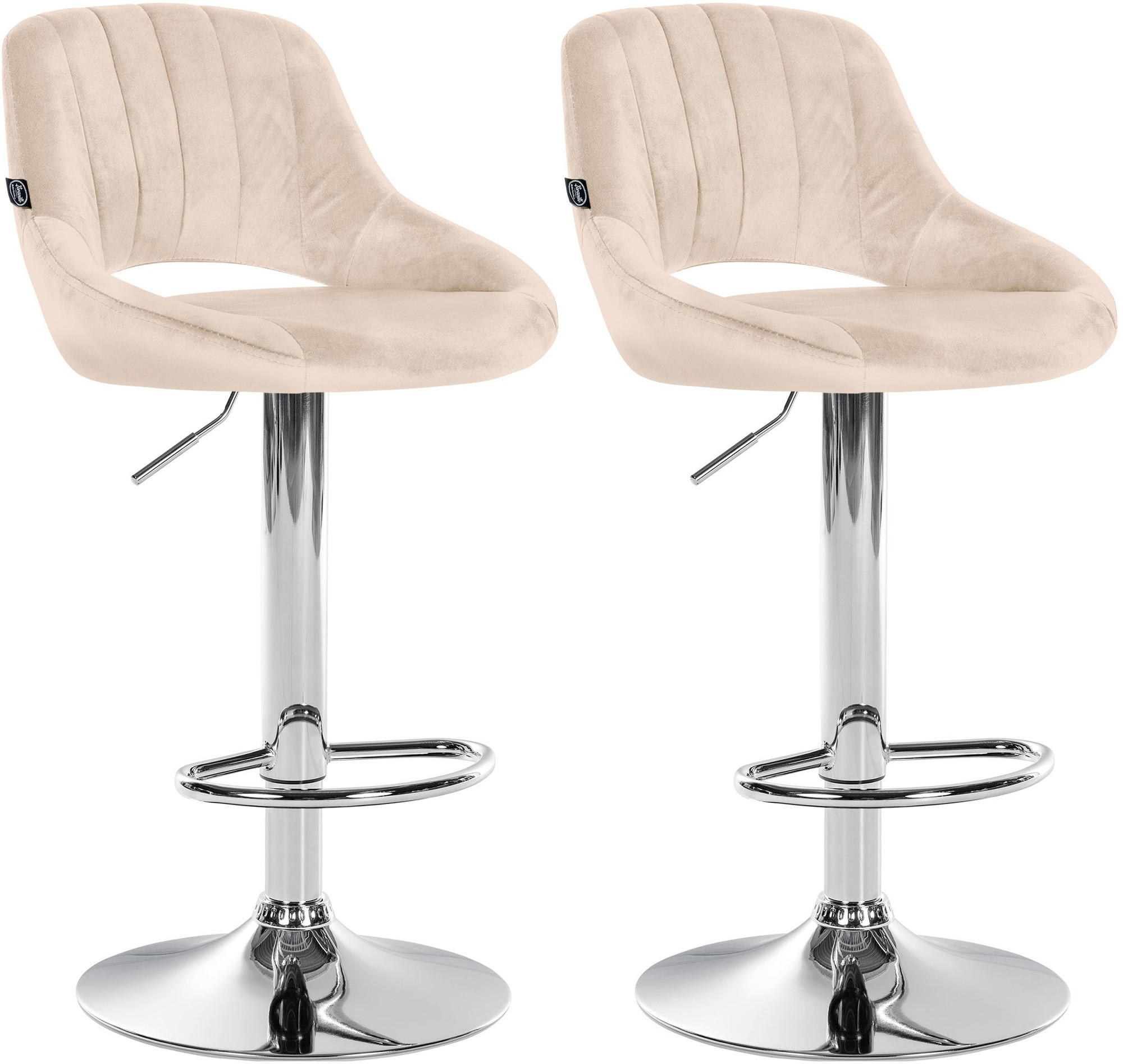 BARHOCKER 2er Set Samt creme - Chromfarben/Creme, Textil (47/85/48cm) - CLP