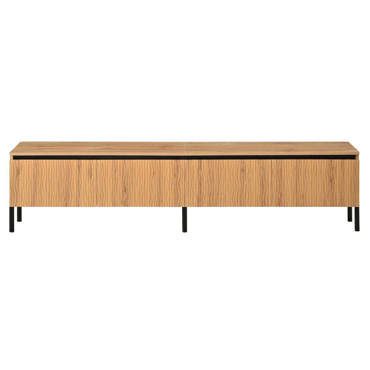 TV-RACK 180x35x43cm Wellenoptik-Naturfarben mit 4 Türen und Metallfüßen - Naturfarben, Holz (42.8/21.79/102.01cm) - Raelunyi