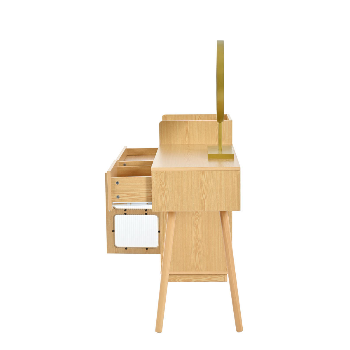 SCHMINKTISCH 120/40/90 cm in Natur mit LED-Spiegel und Seitenschrank - Naturfarben, Holzwerkstoff (120/40/90cm) - Flora Grace