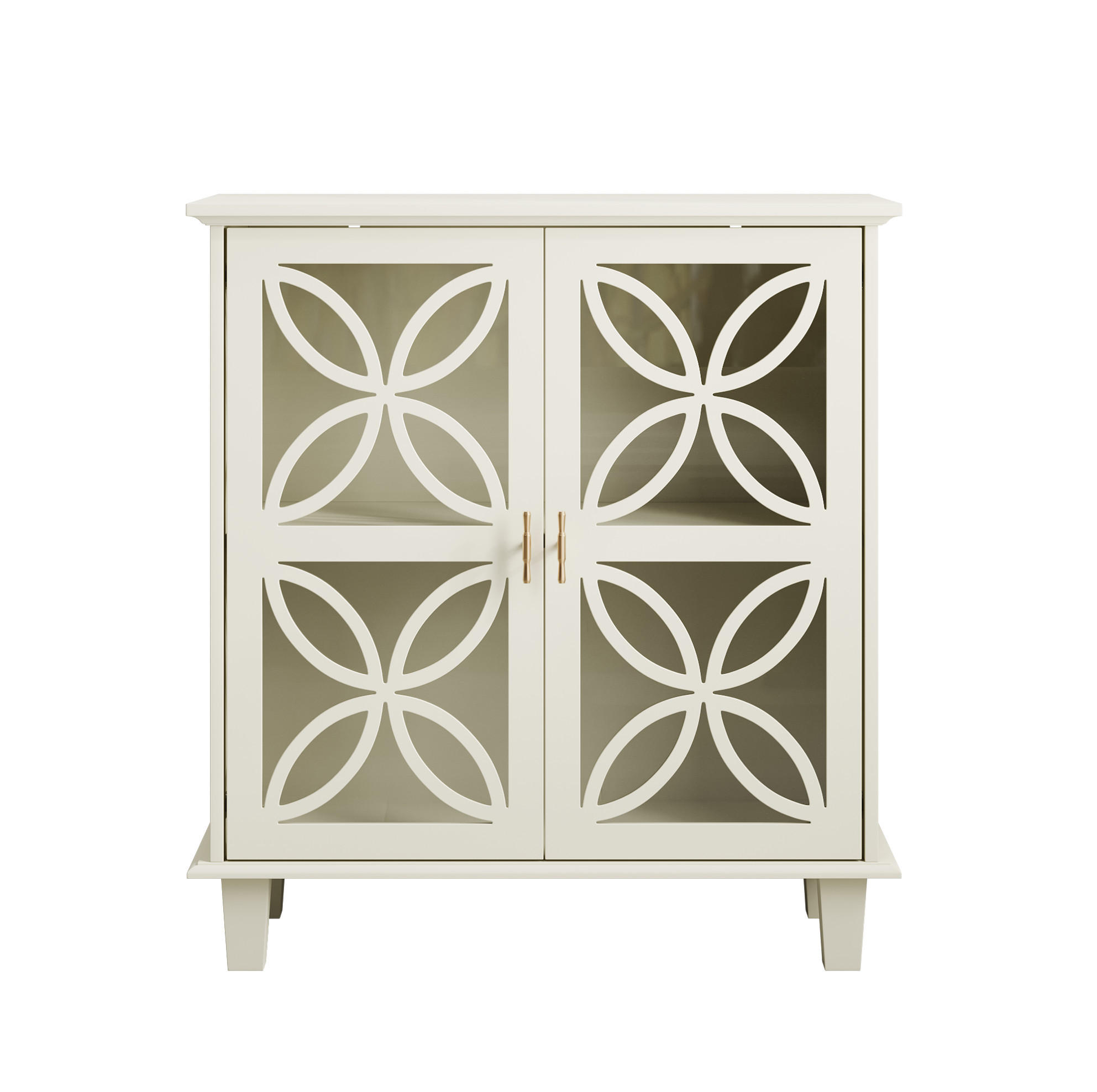 SIDEBOARD aus MDF und Holzwerkstoff 80x38x87 cm Creme mit Hartglastüren, verstellbaren Einlegeböden und Kippschutz - Creme, Holzwerkstoff (80/87/38cm) - Modfu