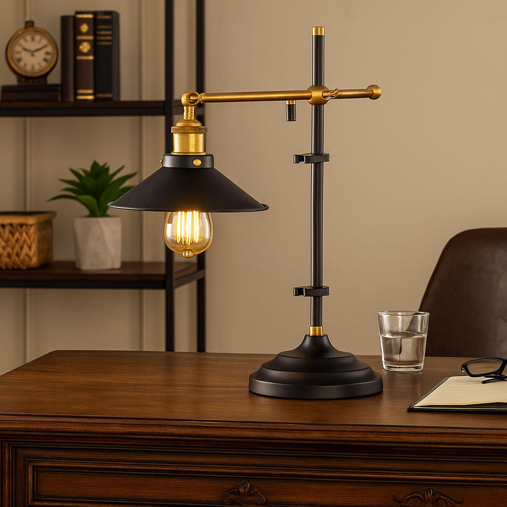 TISCHLEUCHTE LENIUS Schwarz Altmessing - Schwarz, Metall (35/22/45.5cm) - Globo Lighting