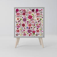 SIDEBOARD PETAL GARDEN, Grau, 57,5x42x77,5 cm, Schräge Buchenholzfüße - Buchefarben/Multicolor, Holzwerkstoff/Buchenholz (57.5/77.5/42cm) - SpaceRebels
