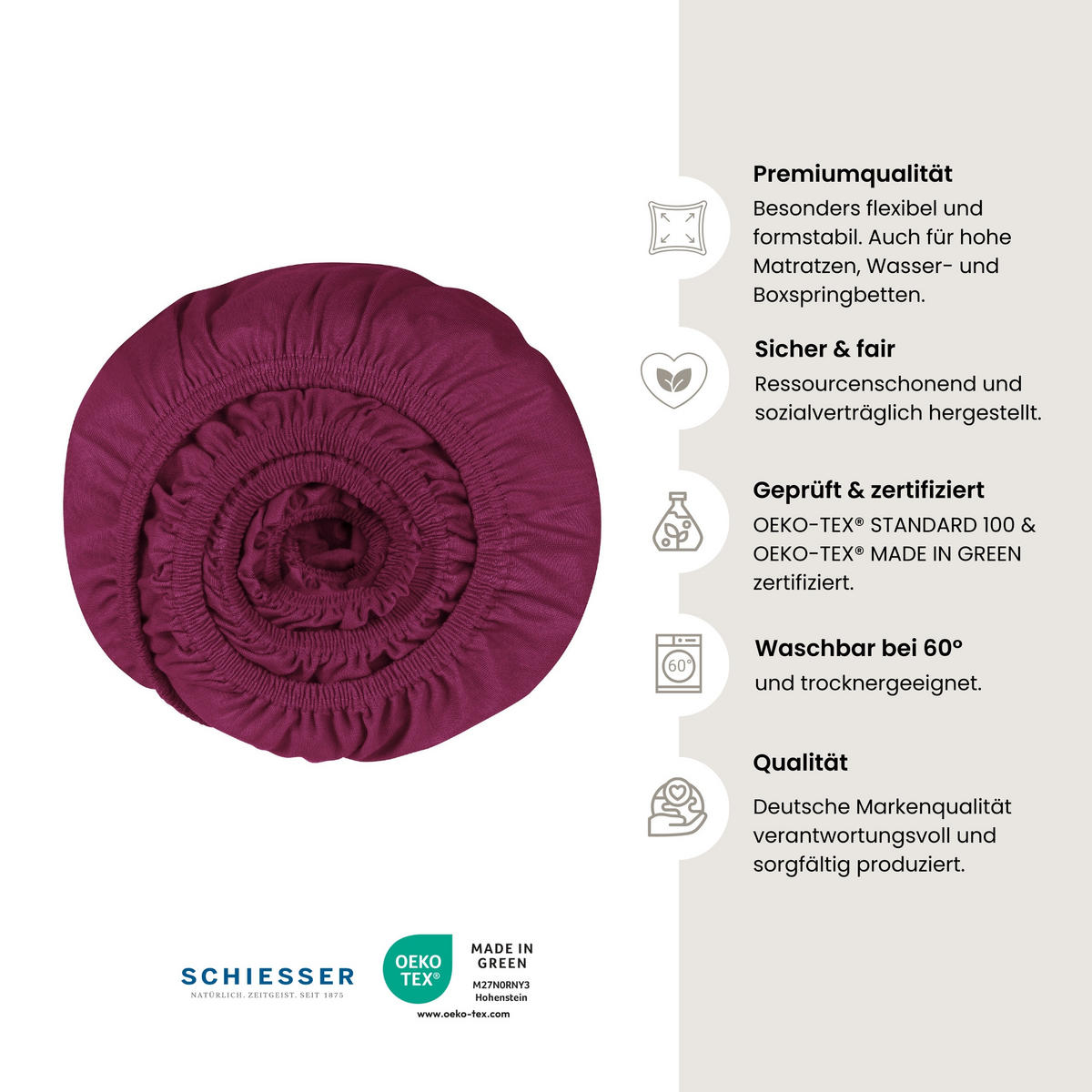 SPANNBETTLAKEN Flexi - 95/5 - 180 x 200 cm - Bordeaux - Bordeaux, Textil (180/200cm) - SCHIESSER