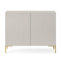 SIDEBOARD Lammelo Greige mit Metallbeinen 92 cm - Taupe/Goldfarben, Holzwerkstoff/Metall (92/75/37cm) - Selsey