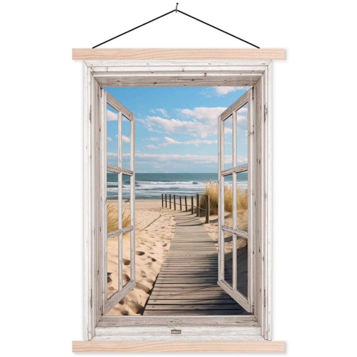 POSTER Fenster - Meer - Küste - Natur - Fensterblick - Strand - Wattenmeer 60x90 cm - Beige, Textil (60/90/0.15cm) - MuchoWow