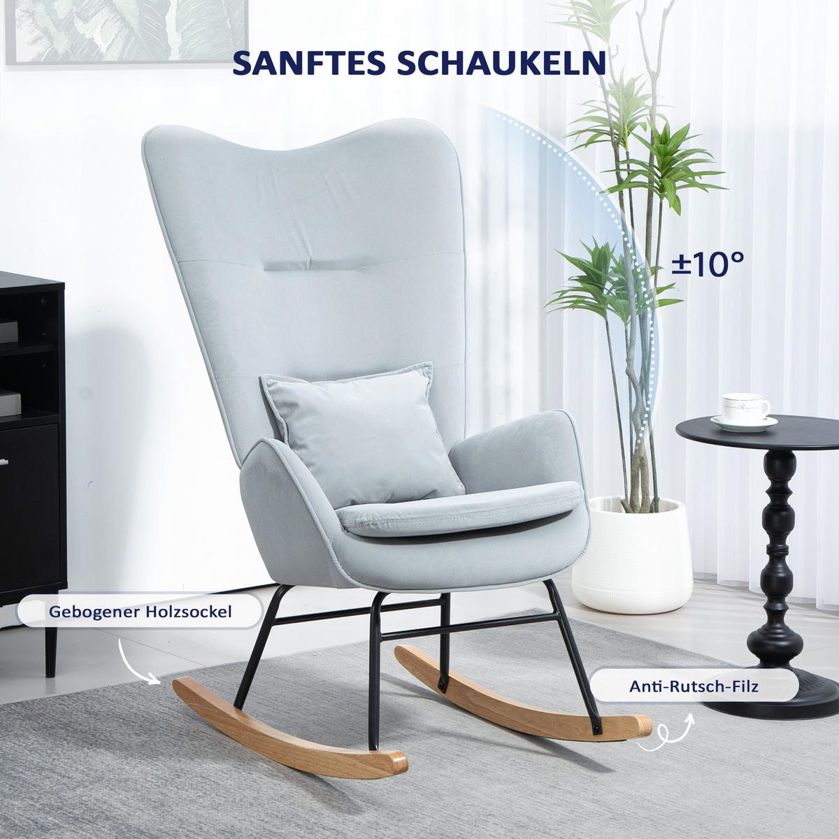 SCHAUKELSTUHL Schwingsessel Armlehnsessel mit Samtoptik für Schlafzimmer - Hellgrau, Kunststoff (85/112/67cm) - HOMCOM