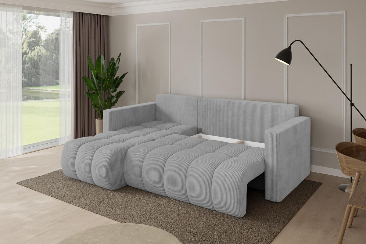 ROHOVÁ SEDAČKA s funkcí spaní, otoman vlevo GARD-L 226x146x85 šedá manšestr - šedá/černá, kompozitní dřevo/textil (226/146cm) - ALTDECOR
