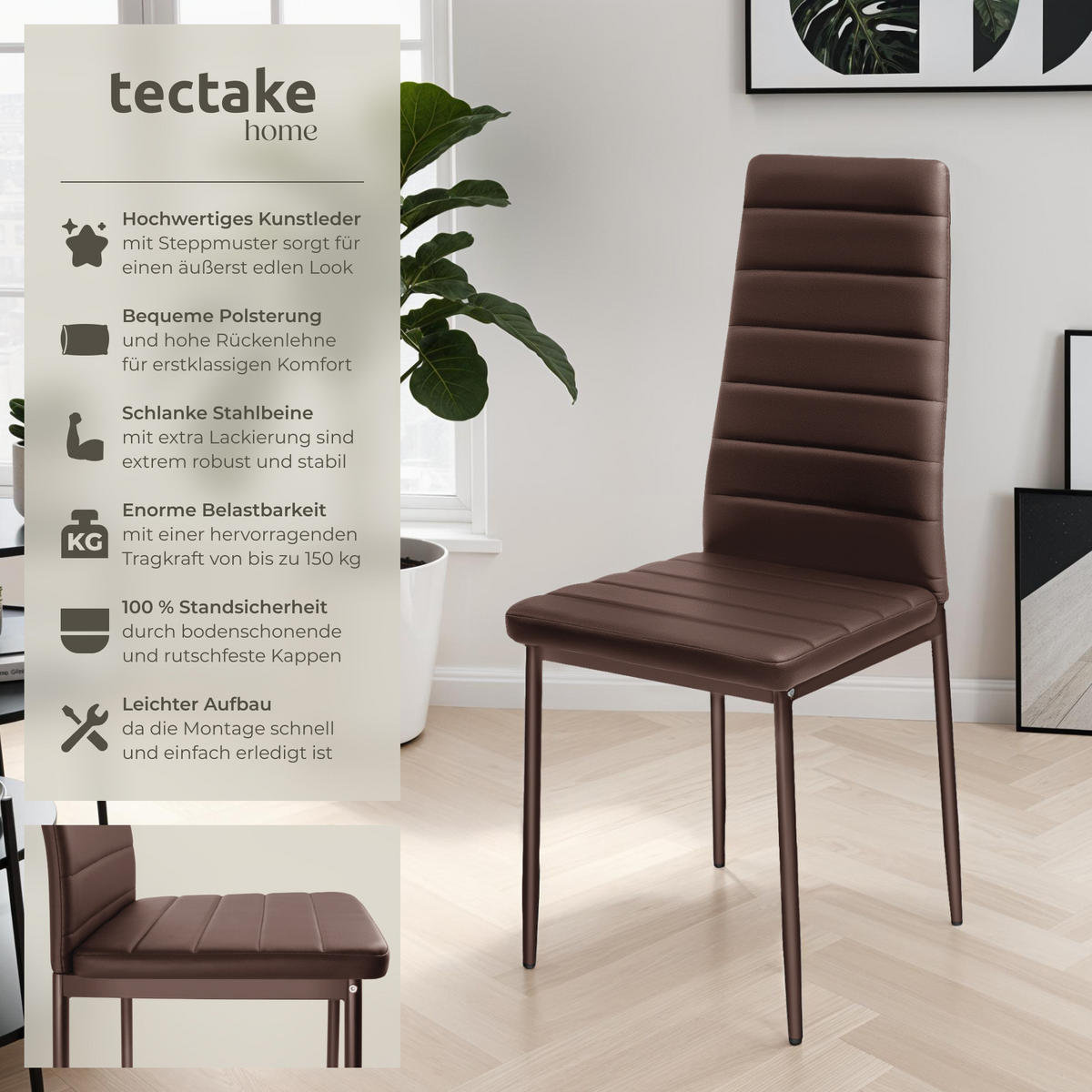 ESSZIMMERSTUHL 6er Set Thomas 41 x 45 x 98 5 cm cappuccino - Cappuccino, Textil (48/98.5/45cm) - tectake