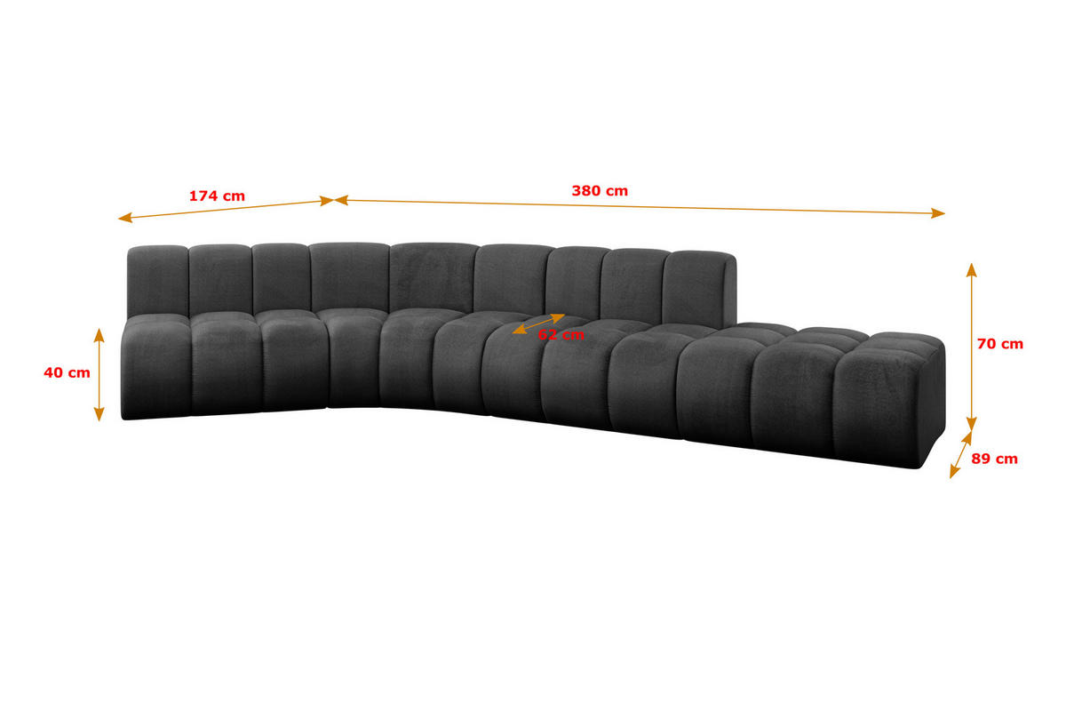 ECKSOFA modulares Sofa Brilo-L1 - 380x174x70 cm Schwarz - Schwarz, Holzwerkstoff/Textil (380/174cm) - ALTDECOR