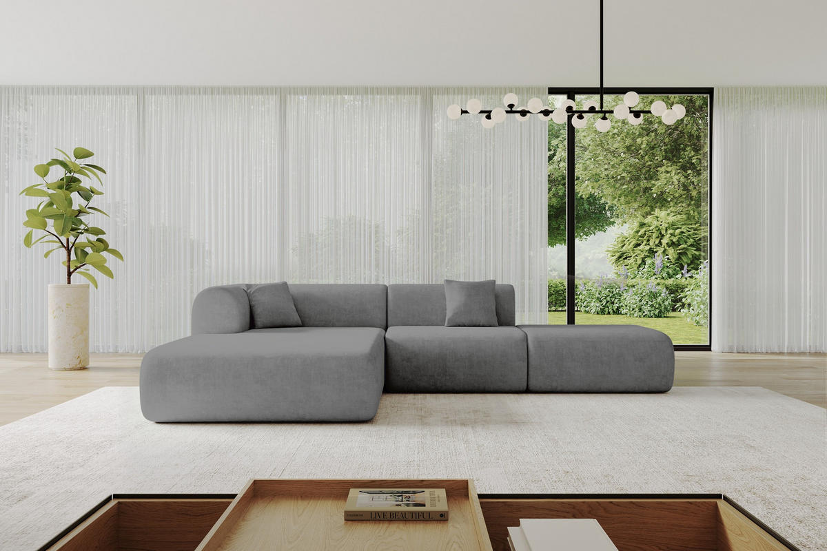 ECKSOFA Ottomane Links OVLY-L 289x176x71 Grau Samt - Taupe/Schwarz, Holzwerkstoff/Kunststoff (176/289cm) - ALTDECOR