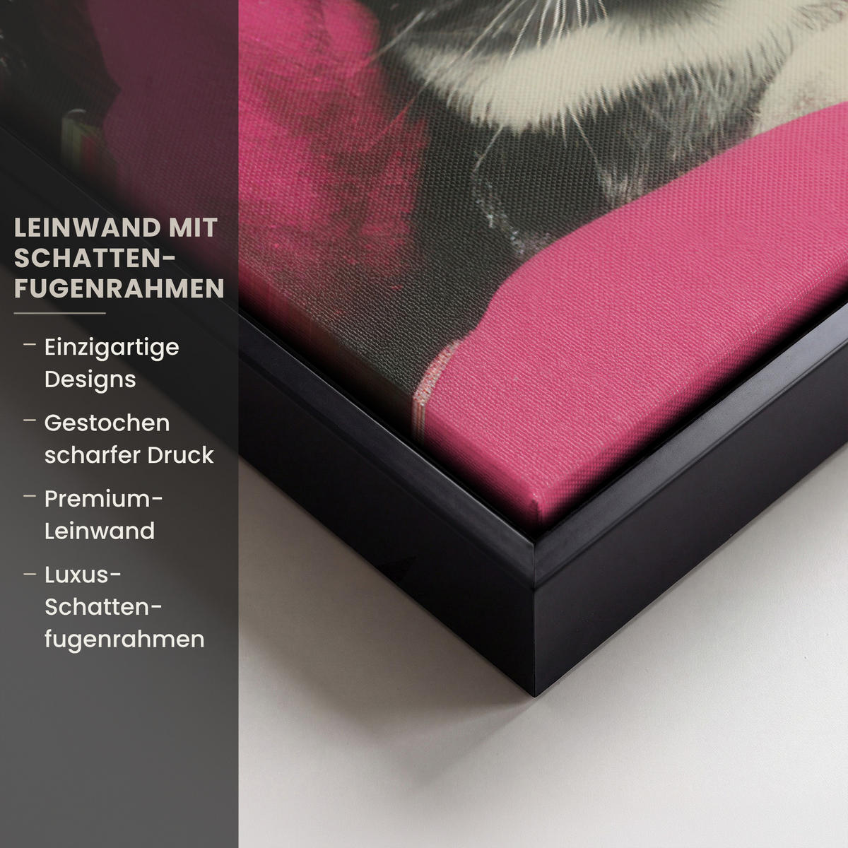 LEINWAND Bilder mit Rahmen - Frau - Katze - Blumen - Tasse - Retro - 40x60 - Magenta, Textil (40/60cm) - MuchoWow