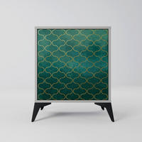 SIDEBOARD TESSELATED GREENERY, Grau, 57,5x42x70,5 cm, Schwarze Metall-Sternfüße - Multicolor/Schwarz, Holzwerkstoff/Metall (57.5/70.5/42cm) - SpaceRebels