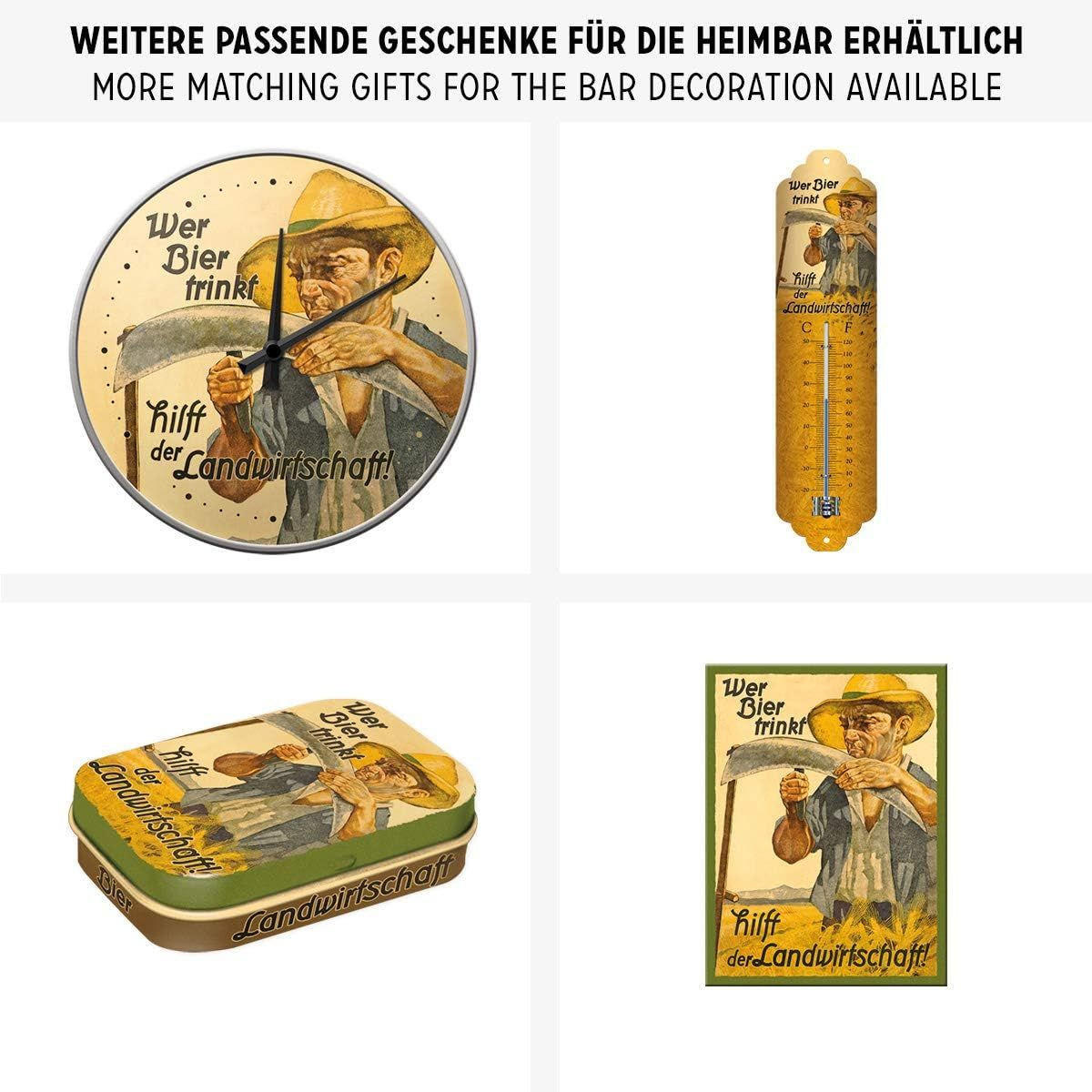 BLECHSCHILD 30/40 cm Wer Bier trinkt, hilft der Landwirtschaft - Multicolor, Metall (30/40/0.2cm) - Nostalgic-Art