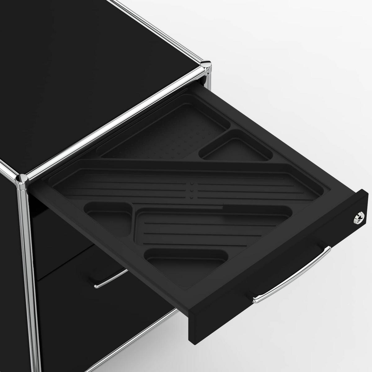 BÜRO-STANDCONTAINER Holz, 60 cm, 3 Schubladen, 1 Hängeregistratur, Schwarz - Chromfarben/Silberfarben, Holzwerkstoff/Metall (60/61/60cm) - Versee