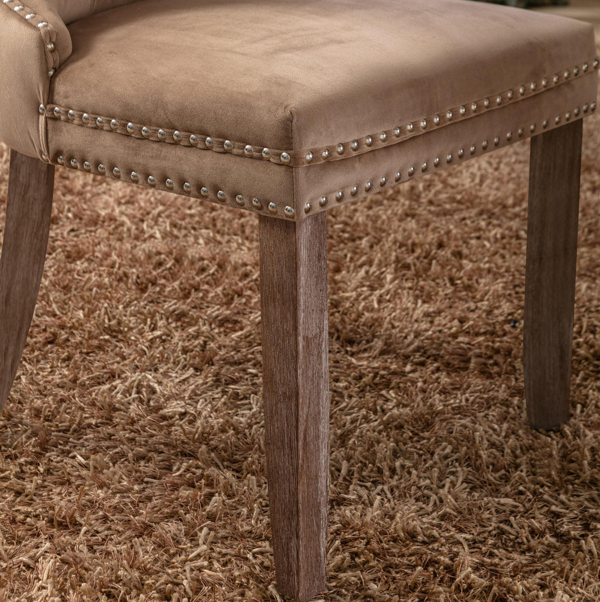 ESSZIMMERSTUHL Samt mit hoher Rückenlehne Massivholzgestell Khaki 2er-Set - Braun, Holz (50/95/65cm) - Meubliv