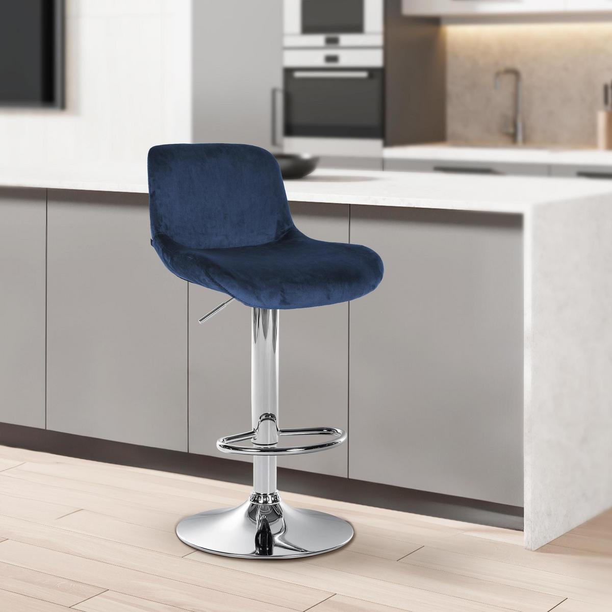 BARHOCKER 2er Set Samt Blau - Chromfarben/Blau, Textil/Metall (50/85/50cm) - CLP