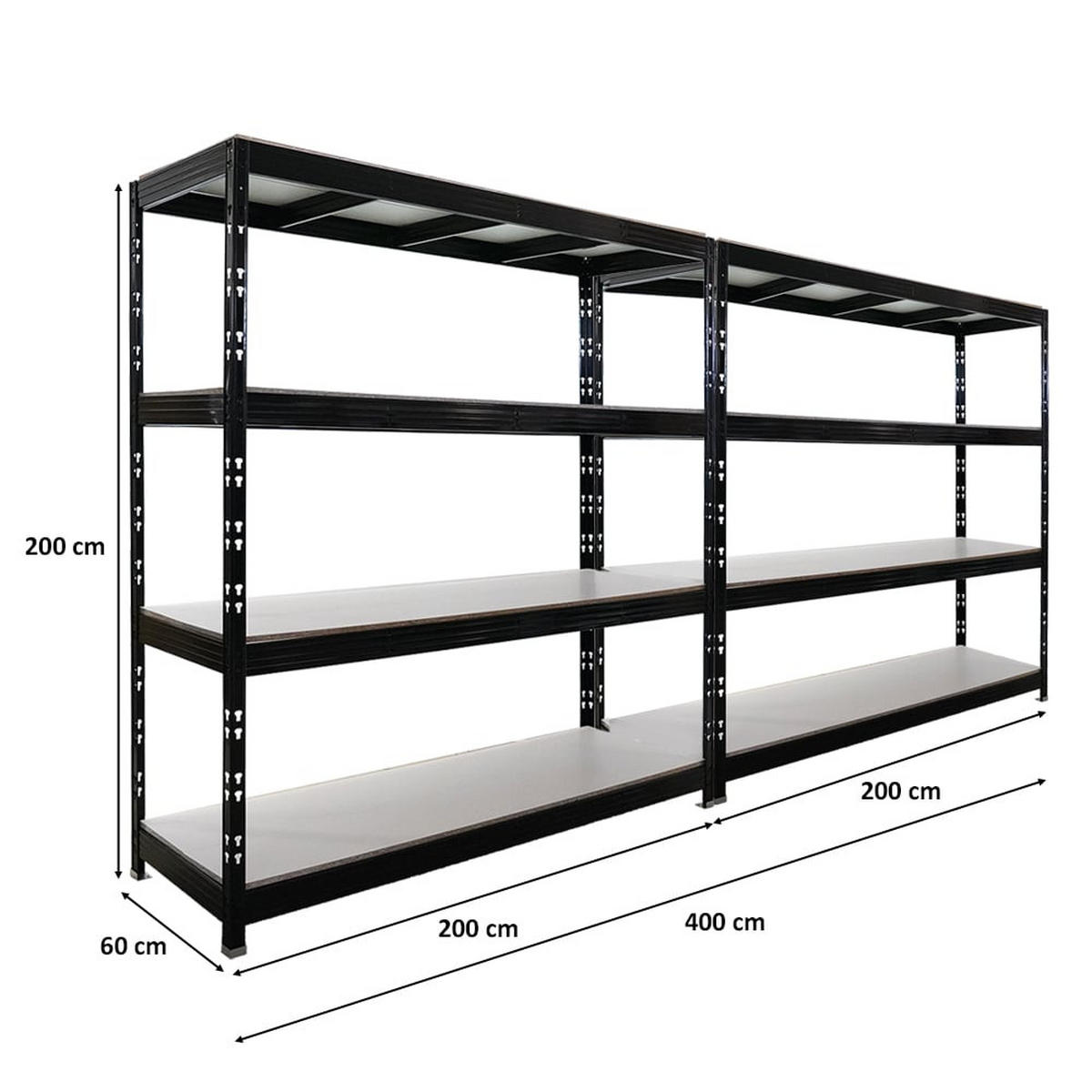 SCHWERLASTREGAL Rhino 2er-Set 200x200x60 cm 4 Melamin-Ebenen 16mm Fachlast 500 kg Schwarz - Schwarz, Metall (400/200/60cm) - PROREGAL