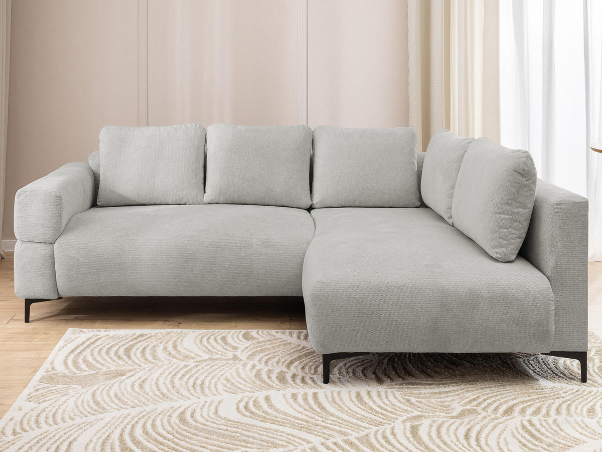 ECKSOFA Cardea in Bubble-Optik aus weichem Hellgrau Strukturstoff mit hohem Sitzkomfort - Ottomane rechts - Hellgrau/Schwarz, Holz/Textil (230/170cm) - S-Style Möbel