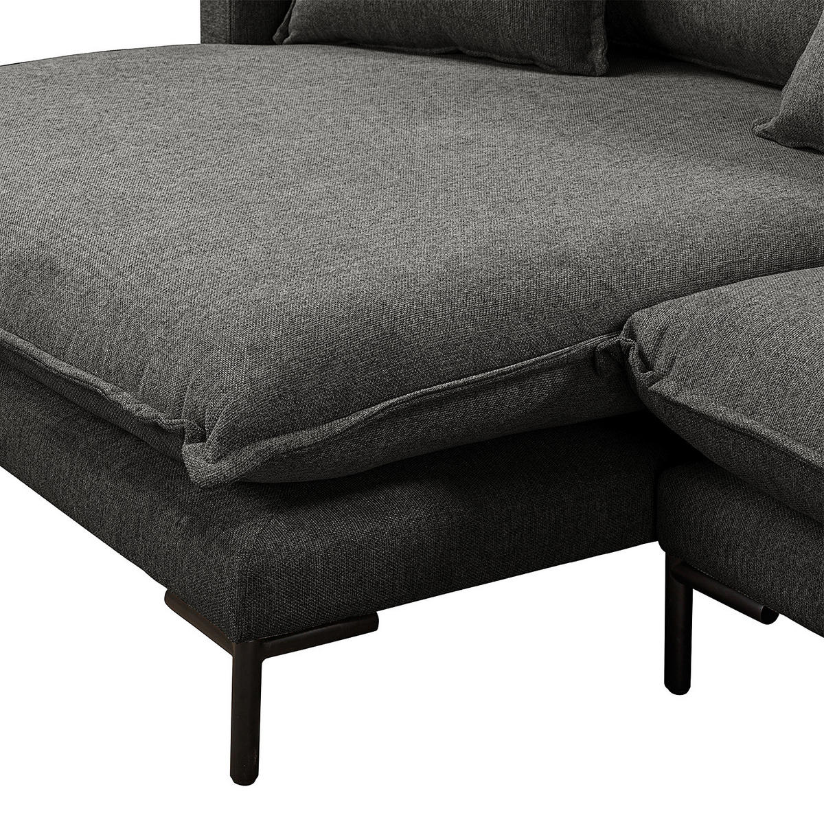 ECKSOFA mit Longchair - Grau - Webstoff - Dunkelgrau, Textil/Metall (261/140cm) - home24