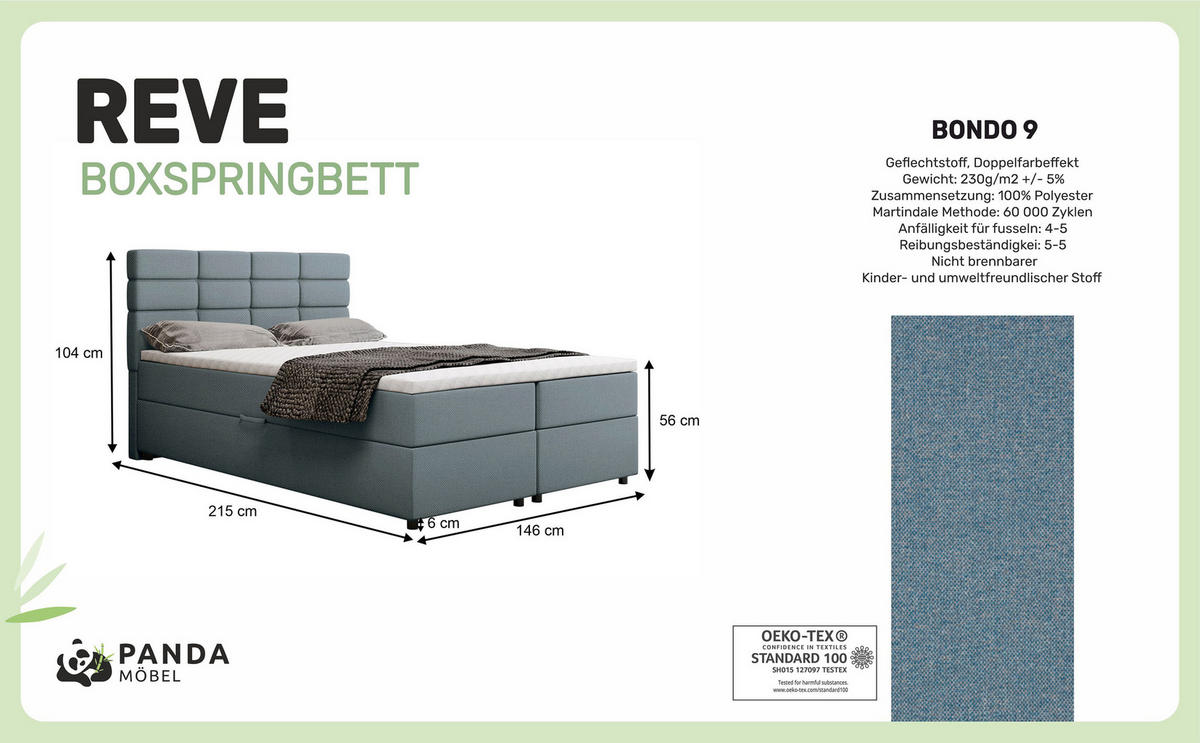 BOXBETT Reve 140 x 200 cm mit Bettkasten und Lattenrost ohne matratze - hellblau - Dunkelblau, Holz (140/206cm) - Panda Möbel