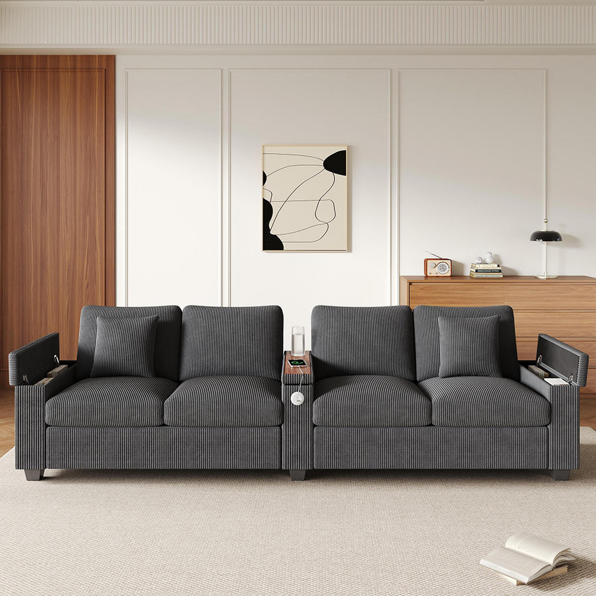 4-SITZER-SOFA mit Ladefunktion in Grau - Grau, Textil (80/82.7/299cm) - KOMHTOM