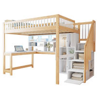 HOCHBETT 140x200cm Weiß + Natur LED-Licht Ablageleiter Schreibtisch - Multicolor, Holz (140/200cm) - FLIEKS