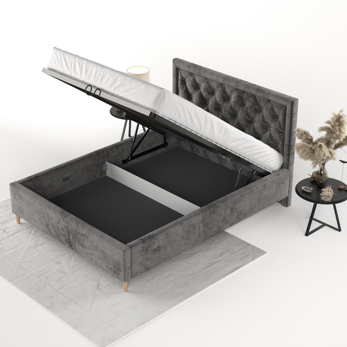 POLSTERBETT Lido 120/200 cm Anthrazit im Lotta Stoff - Anthrazit/Naturfarben, Holz/Holzwerkstoff (120/200cm) - AltaBeds