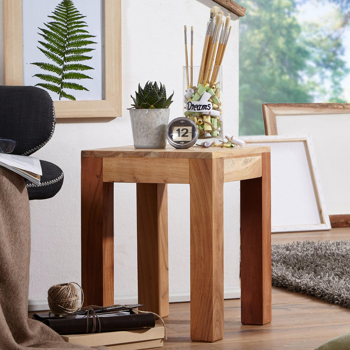 BEISTELLTISCH HATTO Akazie Sofatisch - Akaziefarben, Holz (35/35/45cm) - tinkaro