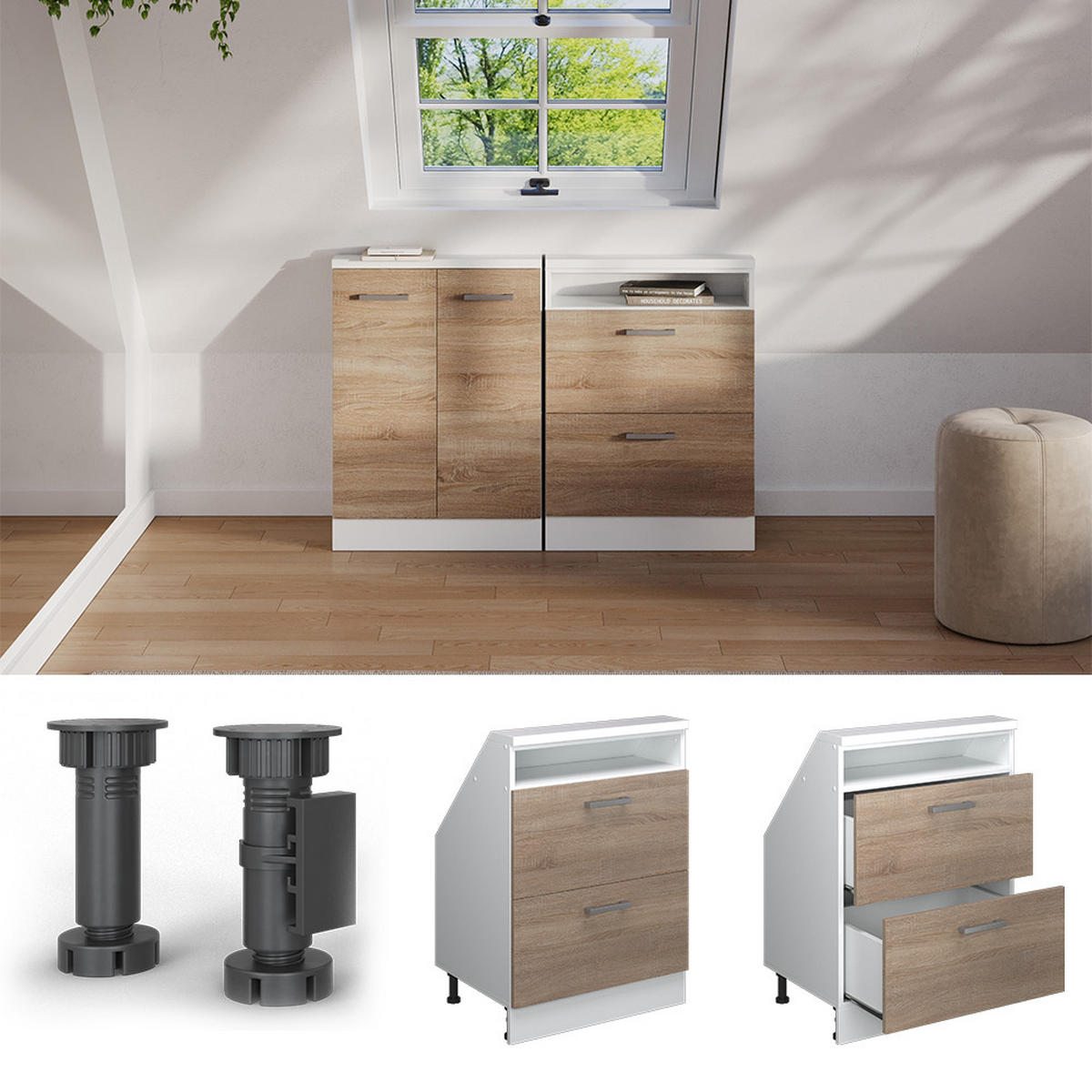 ŠIKMÁ SKŘÍŇ Rion Sonoma/bílá - bílá/Sonoma dub, kompozitní dřevo (60/81.6/46cm) - Vicco