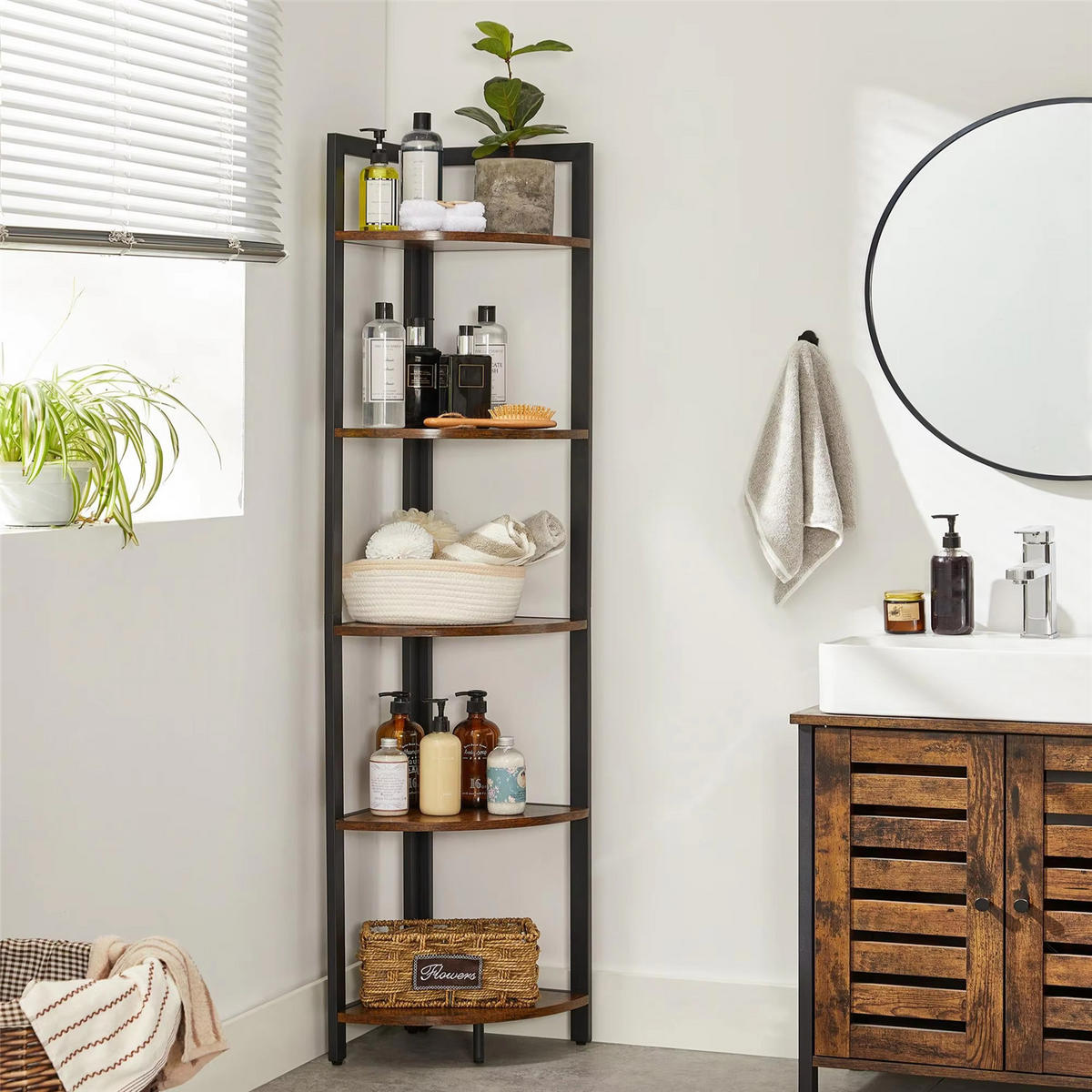 ECKREGAL 5 Ablagen in Holzoptik & Metall - Braun, Holz (30/150/30cm) - Kaket