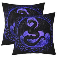 KISSENBEZÜGE Set 2 Stück 45 x 45 cm Drachenmotiv Lila Schwarz - Multicolor, Textil (45/45cm)