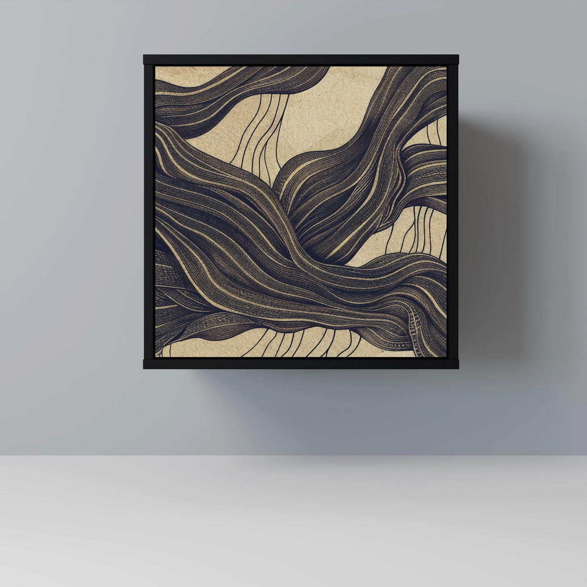 SIDEBOARD UNIFIED FRAGMENTS, Schwarz, 57,5x42x72,5 cm, Schwarze Metallfüße - Multicolor/Schwarz, Holzwerkstoff/Metall (57.5/72.5/42cm) - SpaceRebels