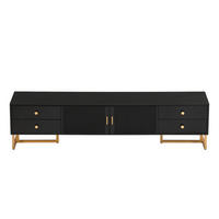 TV-SCHRANK 175/30/46 cm schwarz MDF mit 4 Schubladen und goldenen Füßen - Schwarz, Holzwerkstoff (175/46/30cm) - OKWISH