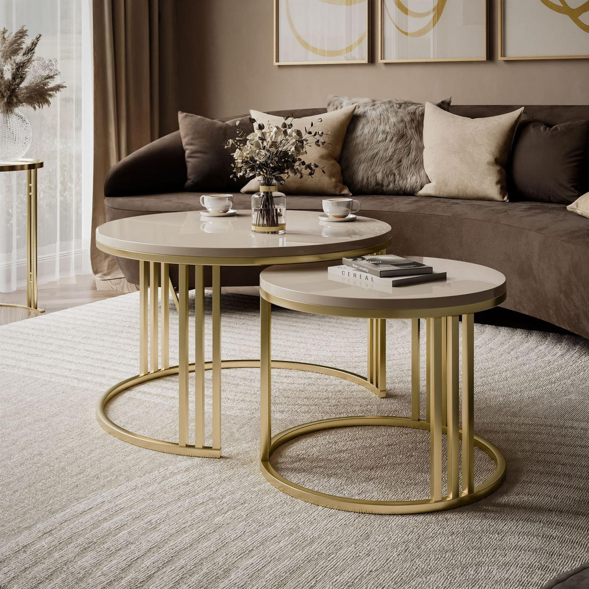 COUCHTISCH 2in1 LORI Hochglanz Gold gebürstet, gebürstetes Gold / glänzender Kaschmir - Kaschmir, Metall (70/70/49cm) - Lookway