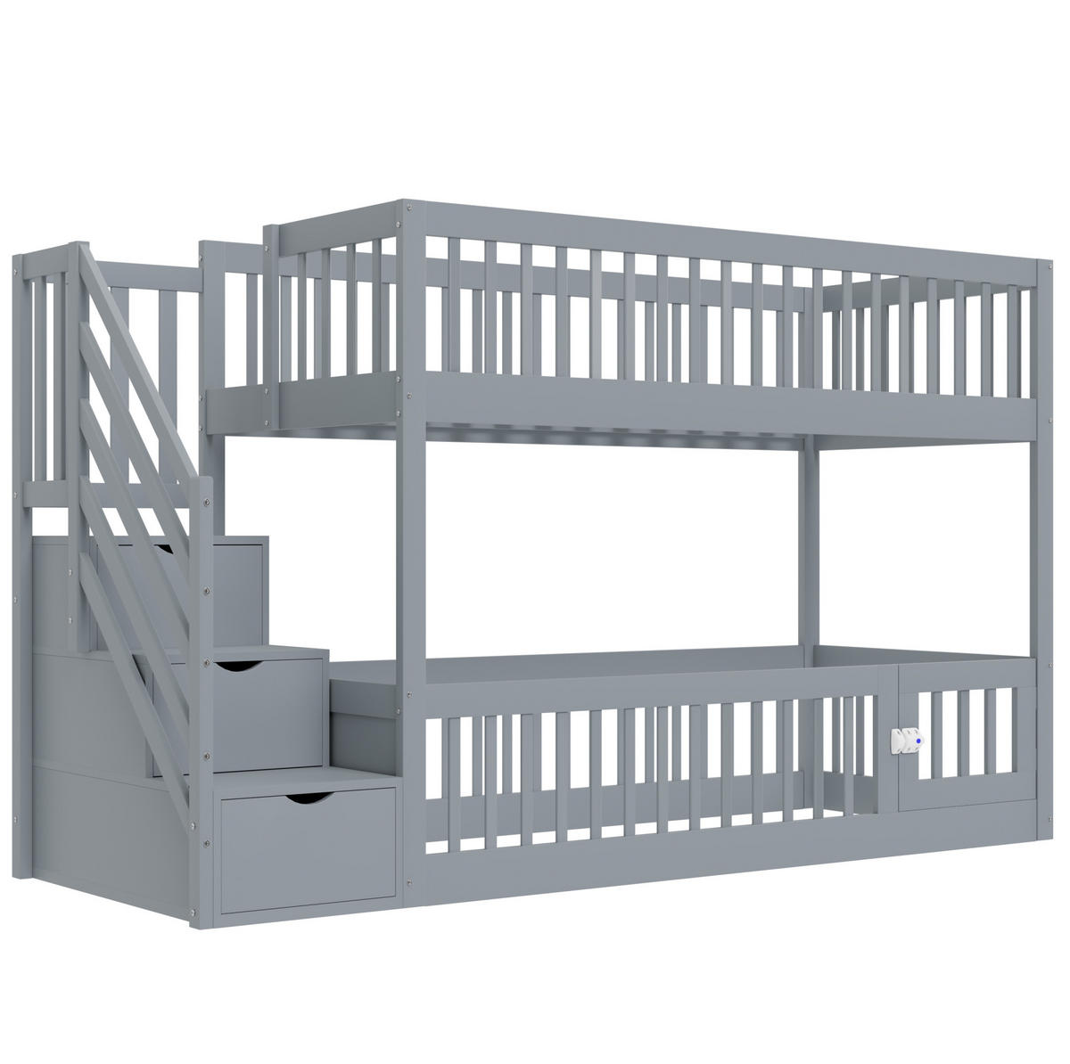 ETAGENBETT mit Stauraumtreppe 90x200 cm Massivholz Grau - Grau, Holzwerkstoff (90/200cm) - Beauniv