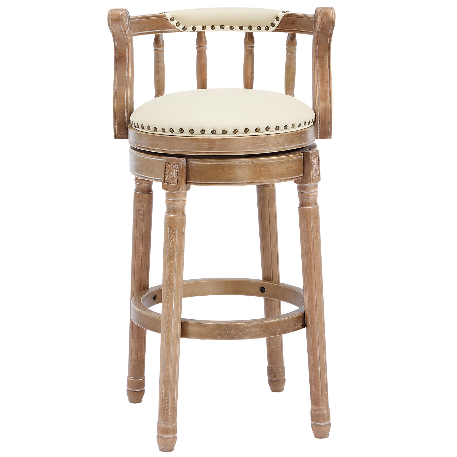 BARHOCKER 1er-Set Weiß mit Echtleder, Rückenlehne und 360° Drehfunktion - Weiß, Holz (54.8/96/54.8cm) - PANGIVO