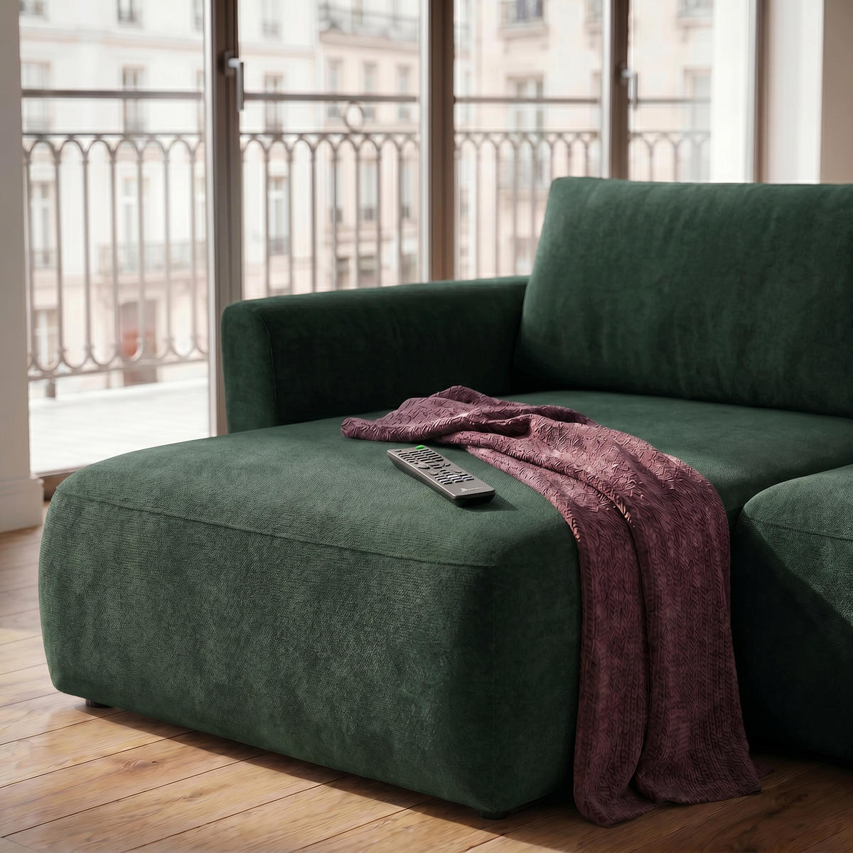 ECKSOFA BELLA L Links mit Schlaffunktion 140x205 Velours Dunkelgrün - Dunkelgrün/Schwarz, Holz/Kunststoff (230/165cm) - Muffo