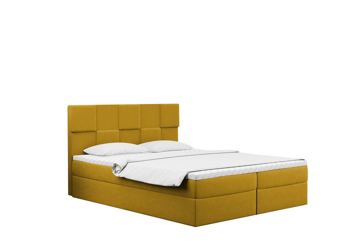 BOXBETT mit Bettkasten und Matratze CLARA Stoff Velvet Gelb 160x200 cm H2-Pocket - Gelb, Holz (160/200cm) - Kaiser Möbel