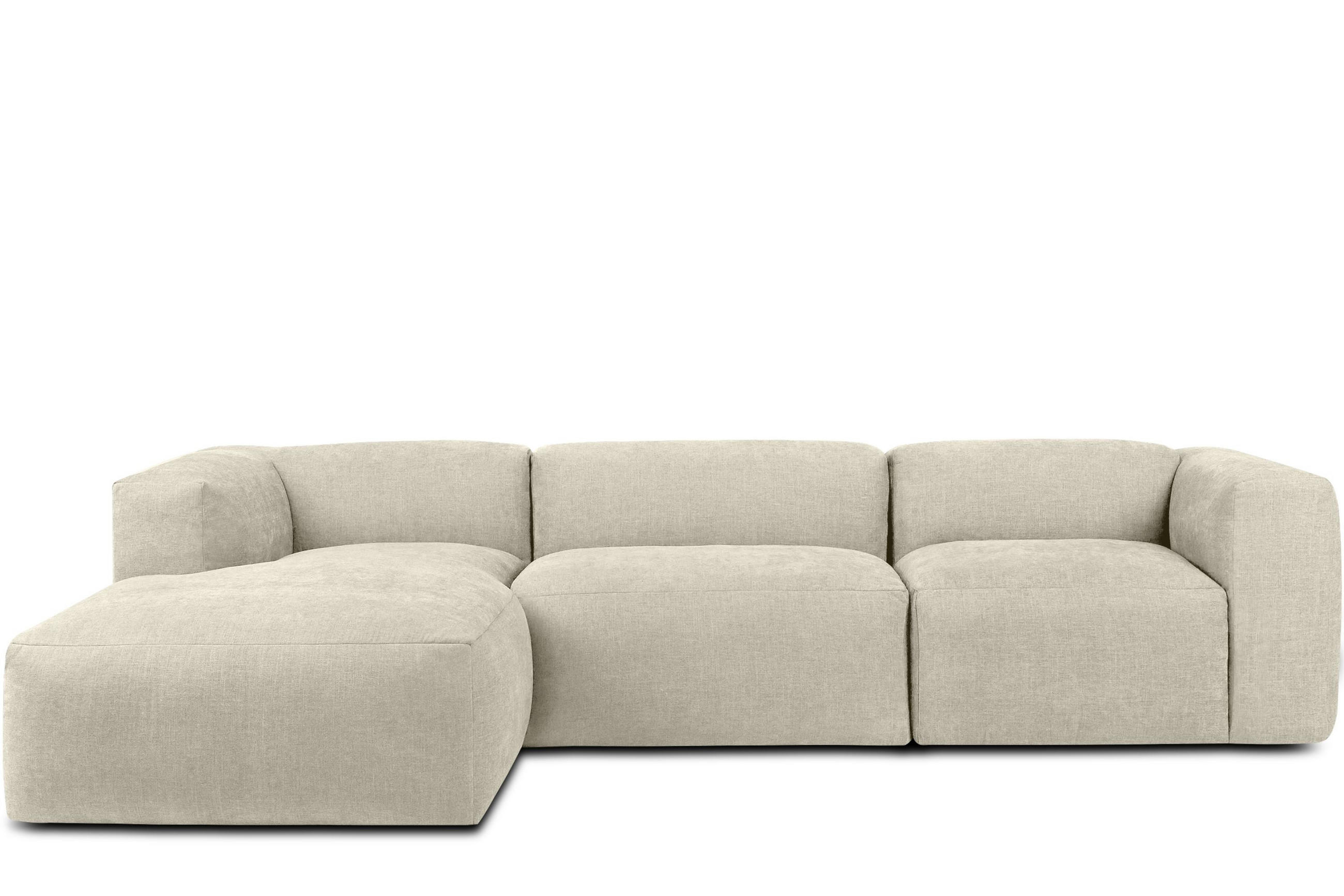 ECKMODULSOFA-LINKS BUFFO mit extrem weicher und bequemer Sitzfläche, Gewebestoff, ecru - Ecru, Textil (297/180cm) - KONSIMO®