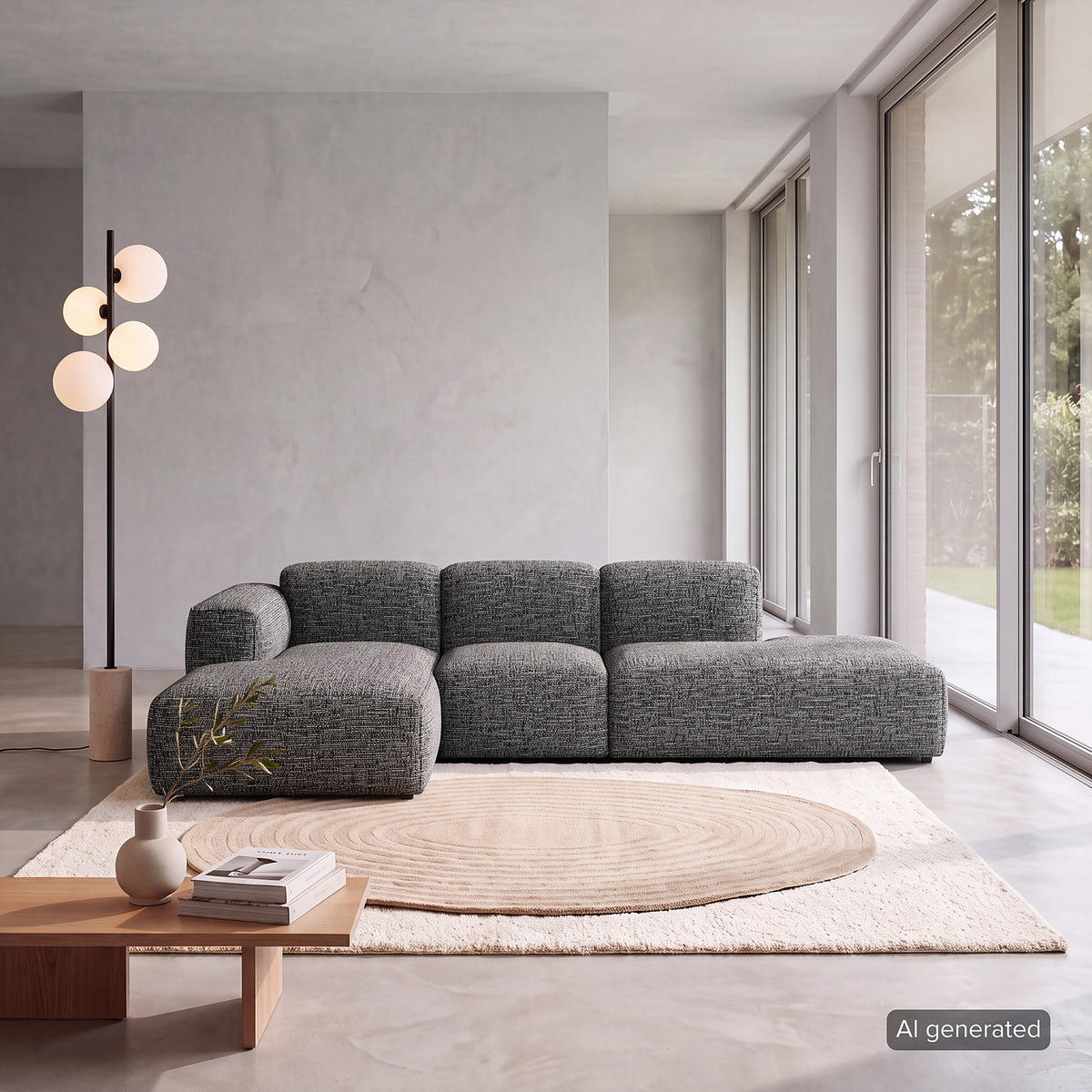 ECKSOFA mit Chaiselongue - Schwarz/Grau, Kunststoff/Textil (290/173cm) - home24