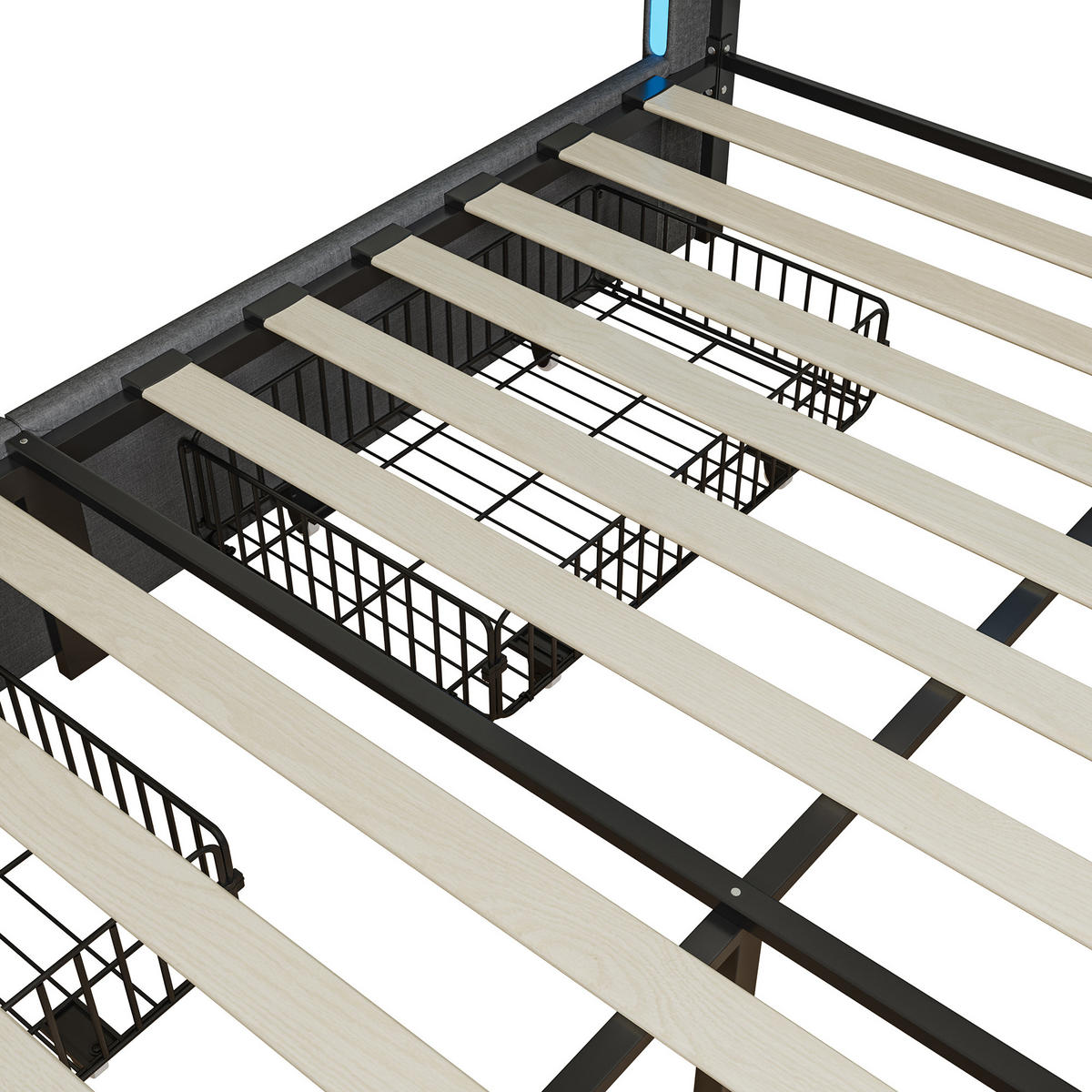 POLSTERBETT 160x200 cm LED 4 Schubladen USB Leinen grau - Grau, Holz (160/200cm) - LEBENLANG