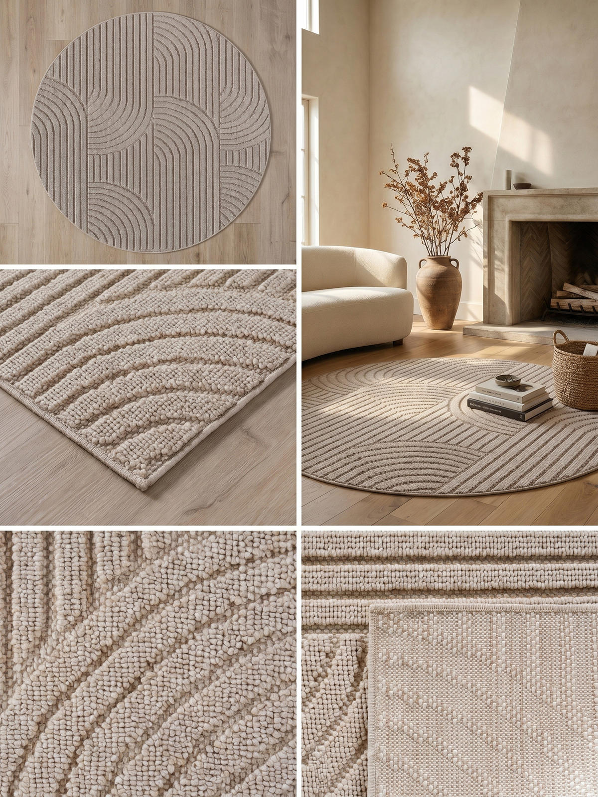 TEPPICH Flachgewebe LANGAU in Beige, mit geometrischen Bögen, Ø 80 cm - Beige, Textil (80/80cm) - KADIMA DESIGN